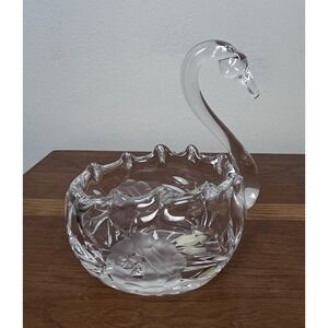 Bohemia Crystal Swan Figurine Bowl Clear Frosted Floral Christmas Gift